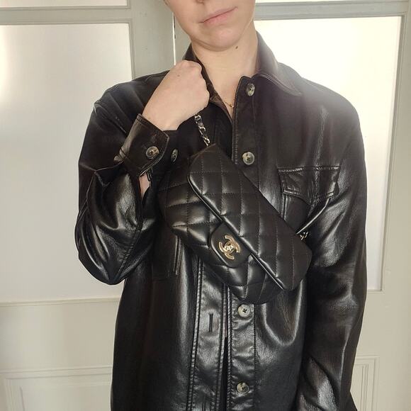 Chanel Quilted Uniform Leather CC Belt Bum Bag Black - Picture 9 of 11